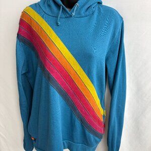 Aviator Nation Blue Grey Hoodie Pant Set Multicolor Diagonal Stripes Size M/L